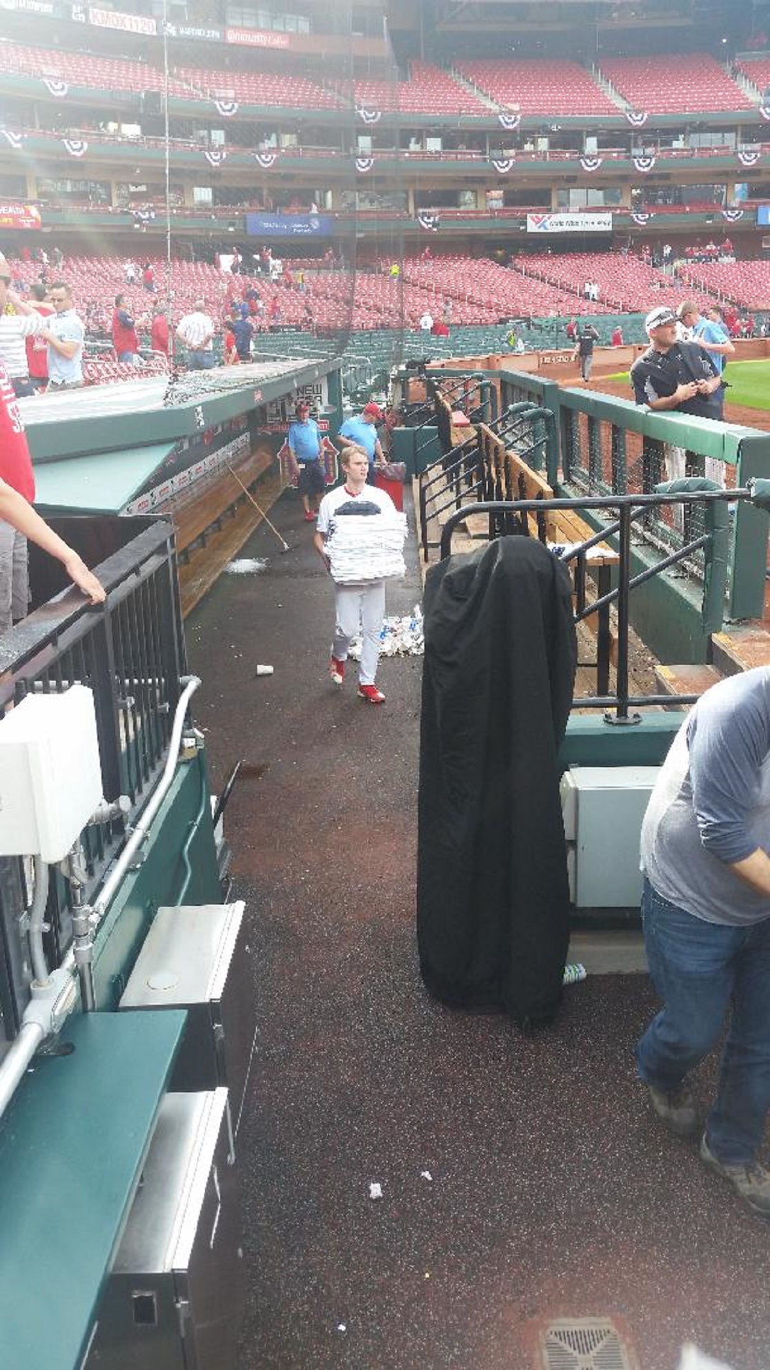 Cleaning up the Cardinals Dugout